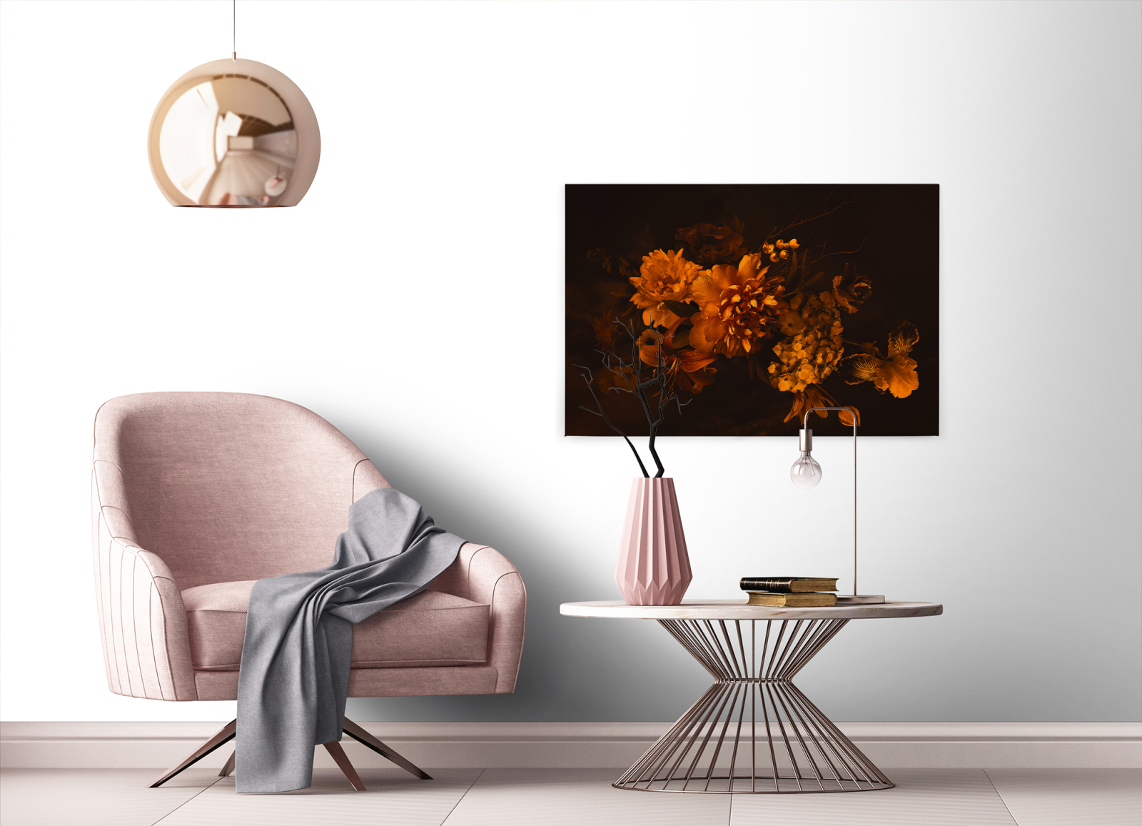 Leinwandbild BLUMEN - orange-schwarz - 90x60 cm