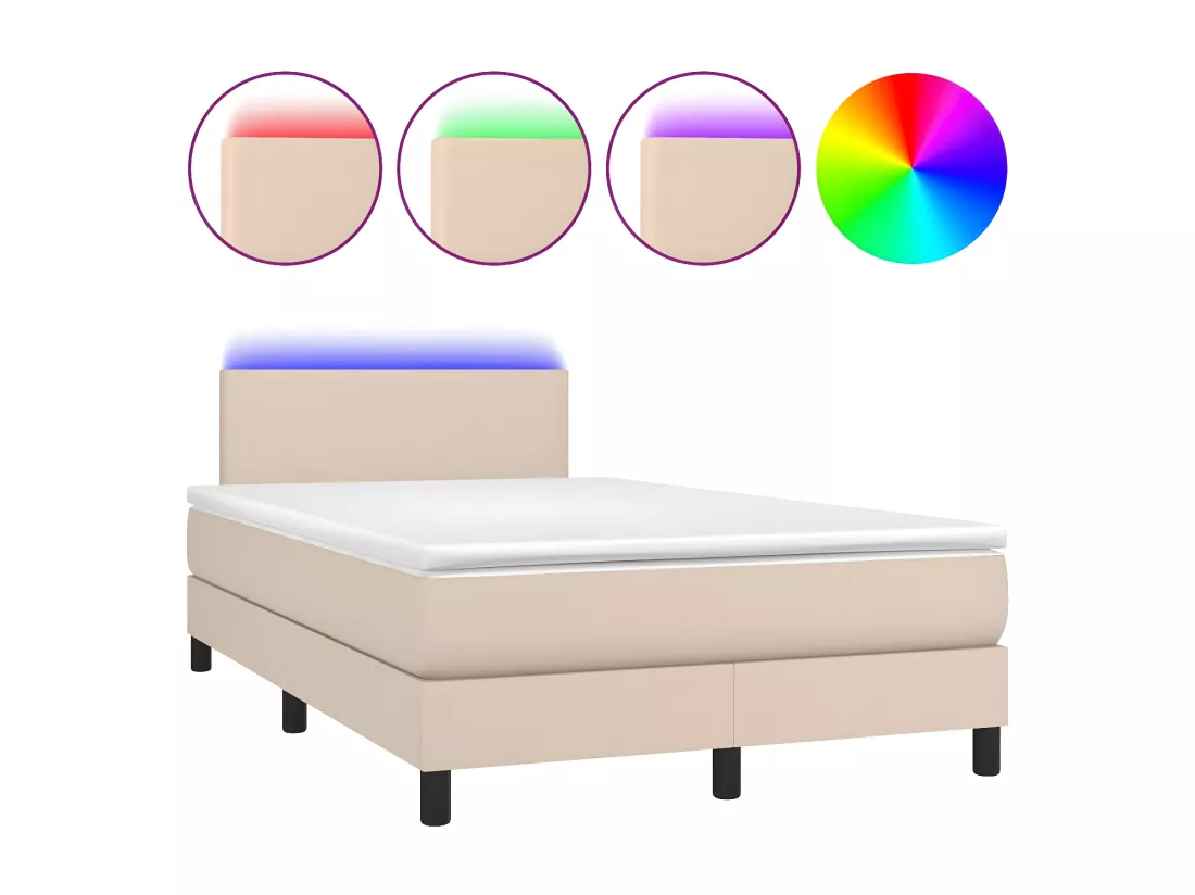 Sommier tapissier matelas LED Cappuccino 120x200 cm Similicuir