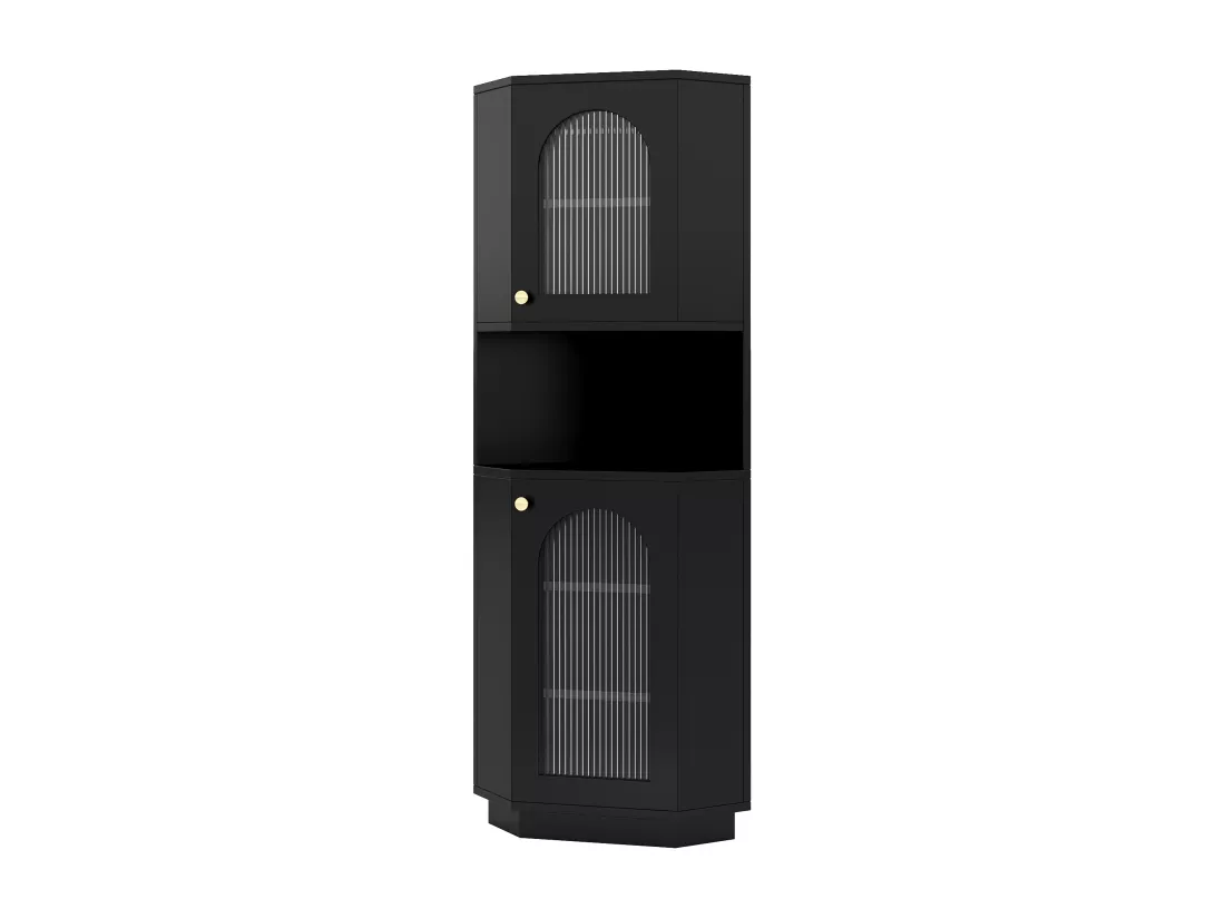 Colone d'angle de salle de bain - avec 2 portes - avec LED - étagères réglables - Noir