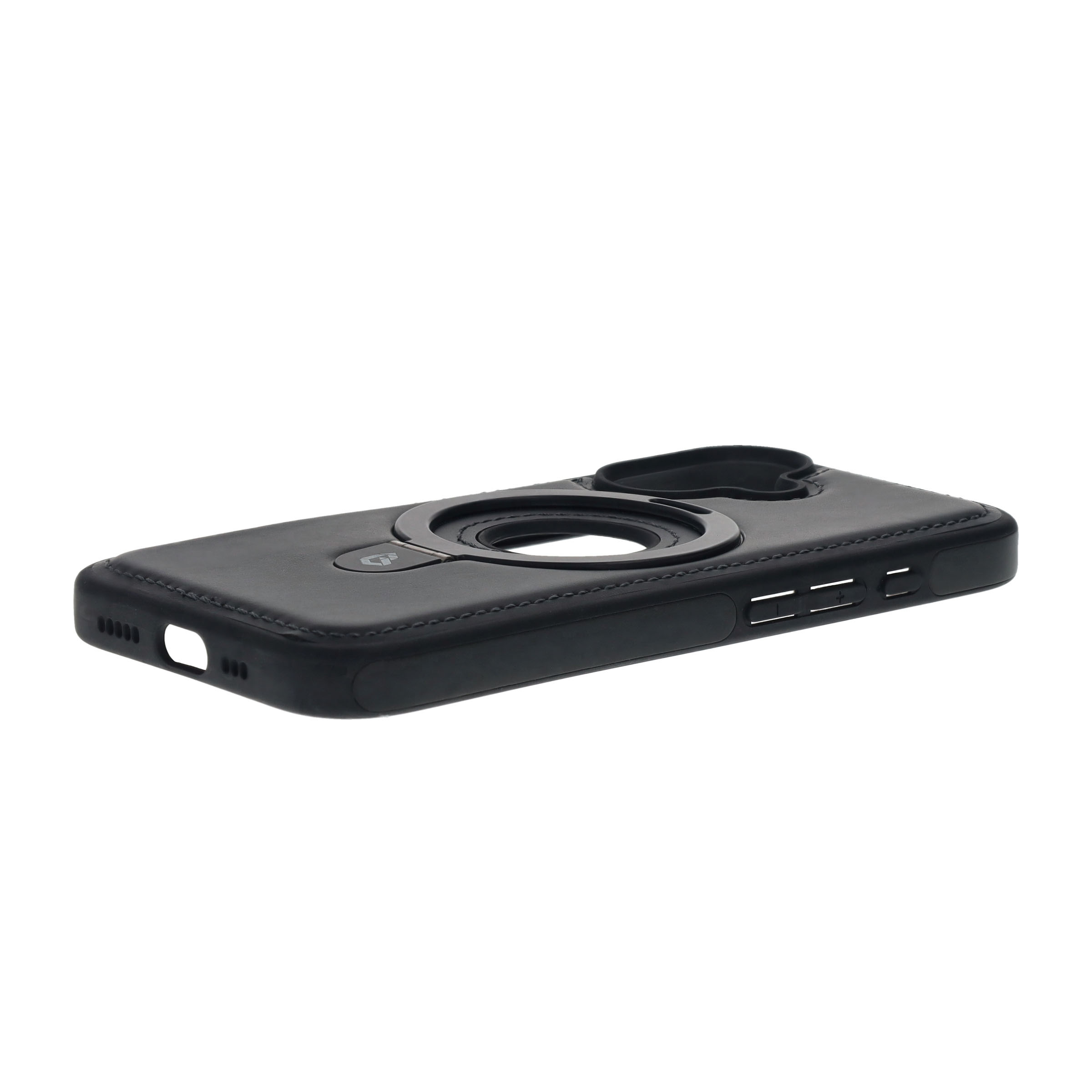 iPhone 16 MagSafe Leder Hardcase Hülle   Kickstand Aufsteller - Schwarz