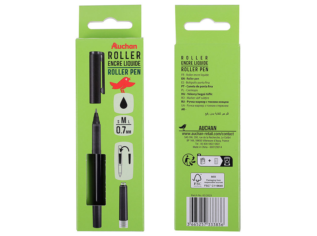 CANETA PONTA FINA AUCHAN 0.7MM PRETA  RECARGA