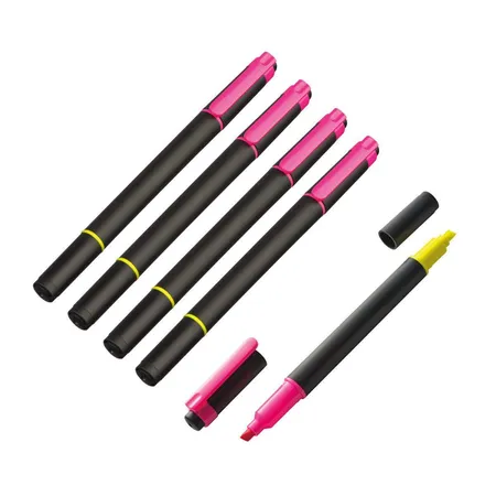 Macma Zweifarbiger Textmarker je eine Seite neongelb + neonpink, 5 Stück