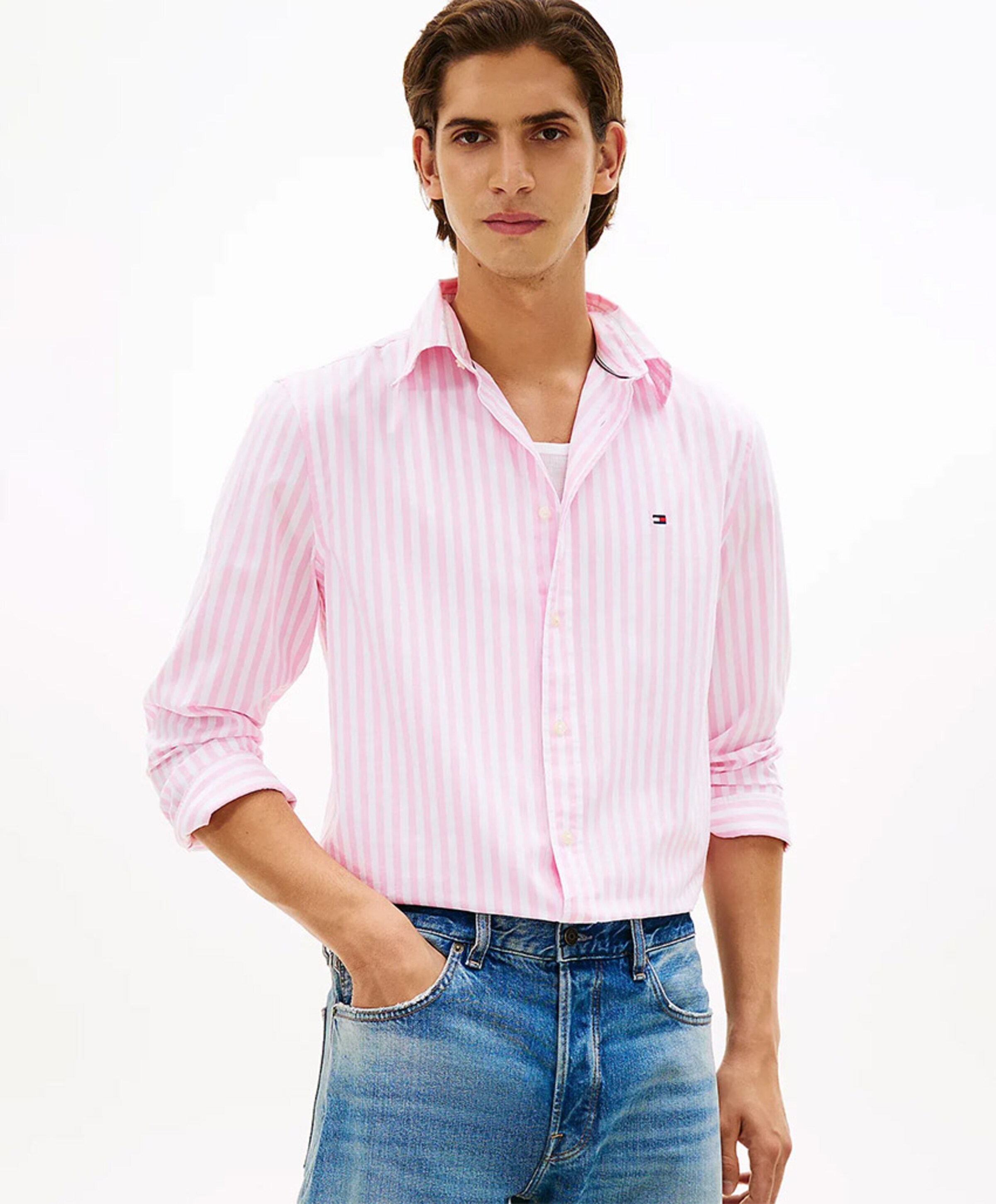 Tommy Hilfiger Heren overhemd lange mouw roze