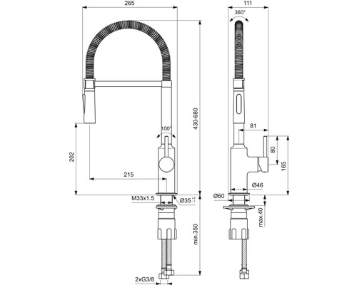 Keukenkraan met flexibele uitloop Ideal Standard Ceralook chroom glanzend BC302AA