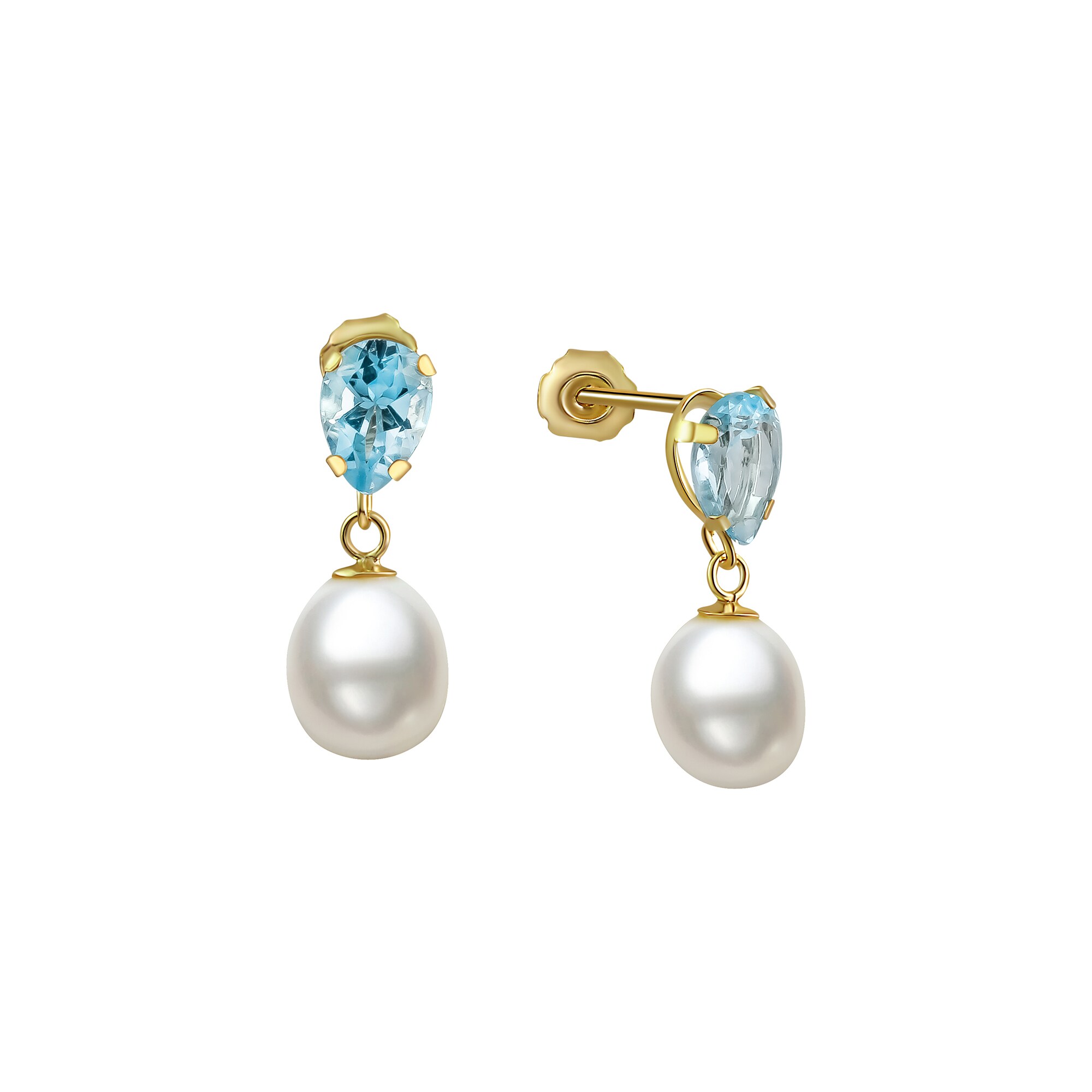 Fascination by Ellen K. Ohrringe Gold 333 Perle weiß Topas blau (beh.)