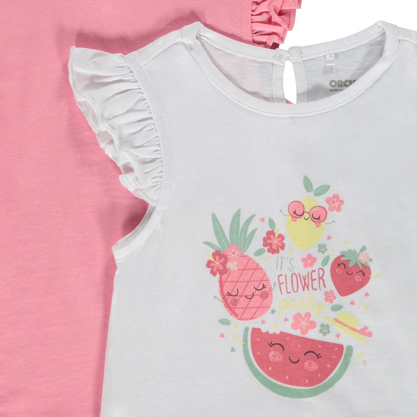 Lot de 4 t-shirts manches courtes volantées pour bébé fille - Blanc