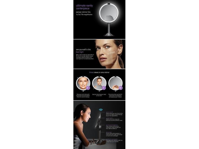 Simplehuman Kosmetikspiegel mit Sensor Trio Silber Schminkspiegel mit 3 verschiedenen Vergrösserungen