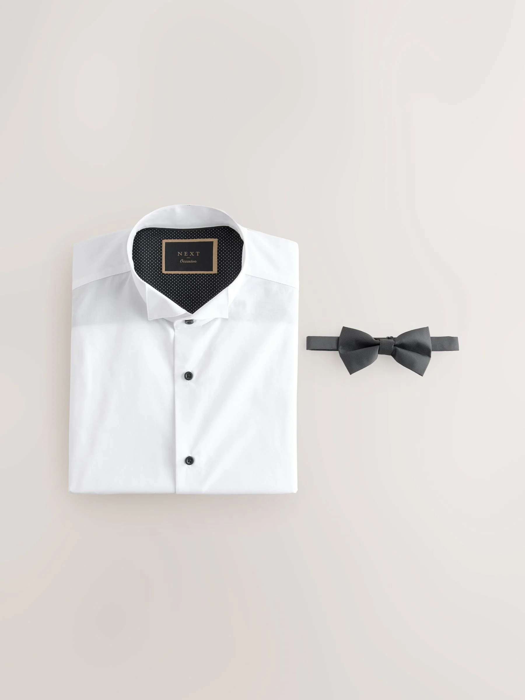 Wit - Normale Pasvorm - Double Cuff Regular Fit Shirt And Bow Tie Pack