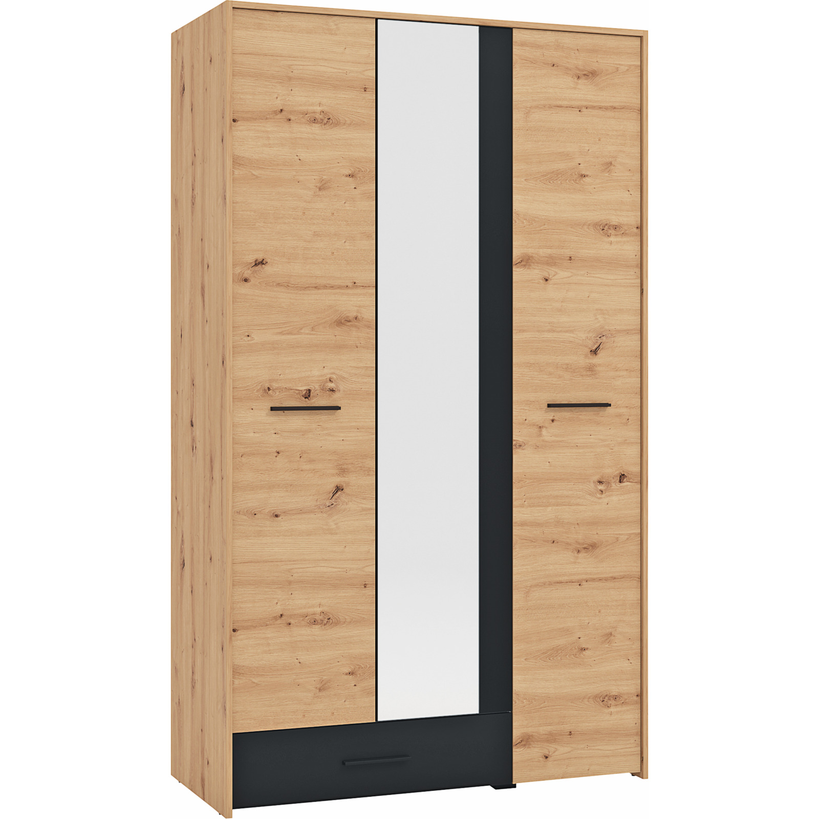 Schrank Varadero Melamin Artisan Eiche schwarz 119 x 204 x 53 cm, mit Spiegel