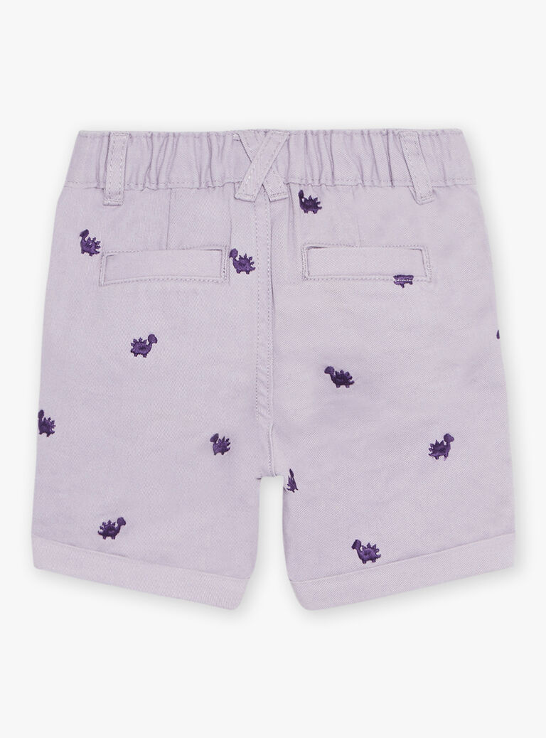 Bermuda lilas en twill à motif brodé dinosaures