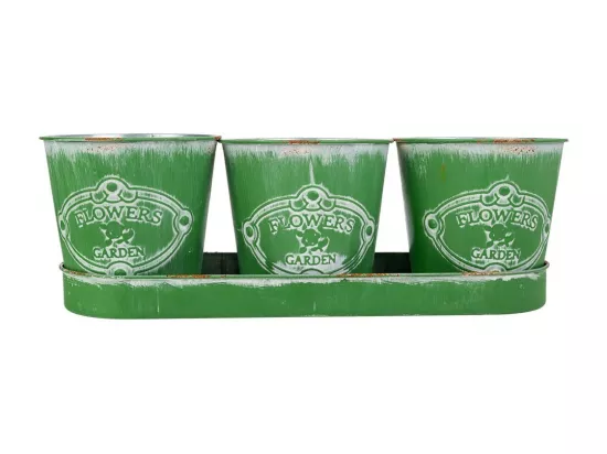 3 Cubos en métal et plateau verts