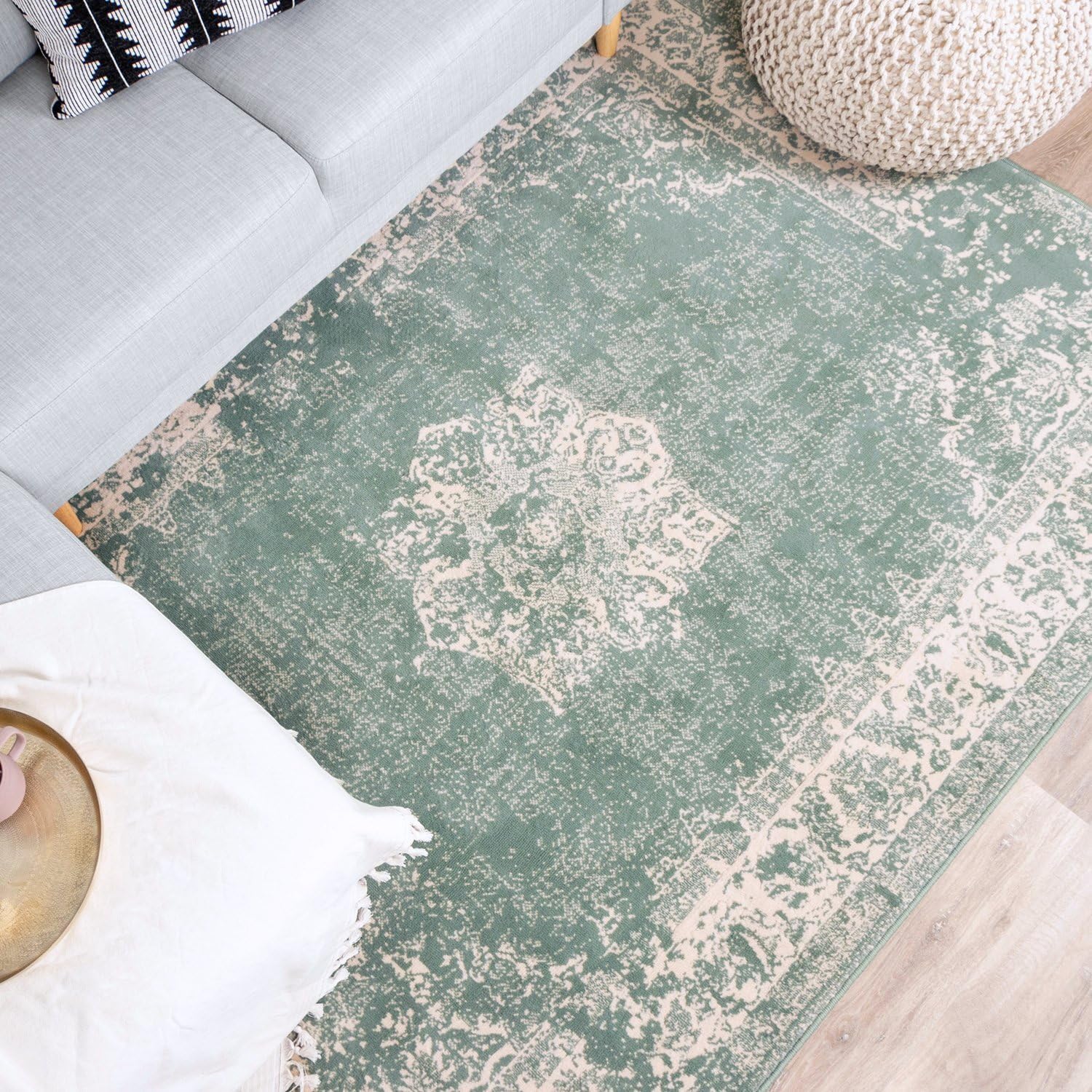 FRAAI | Home & Living Teppich Vintage - Wonder Grün - Polypropylen - Kurzflor - Vintage - Orientalisch - Wohnzimmer, Esszimmer, Schlafzimmer - Carpet
