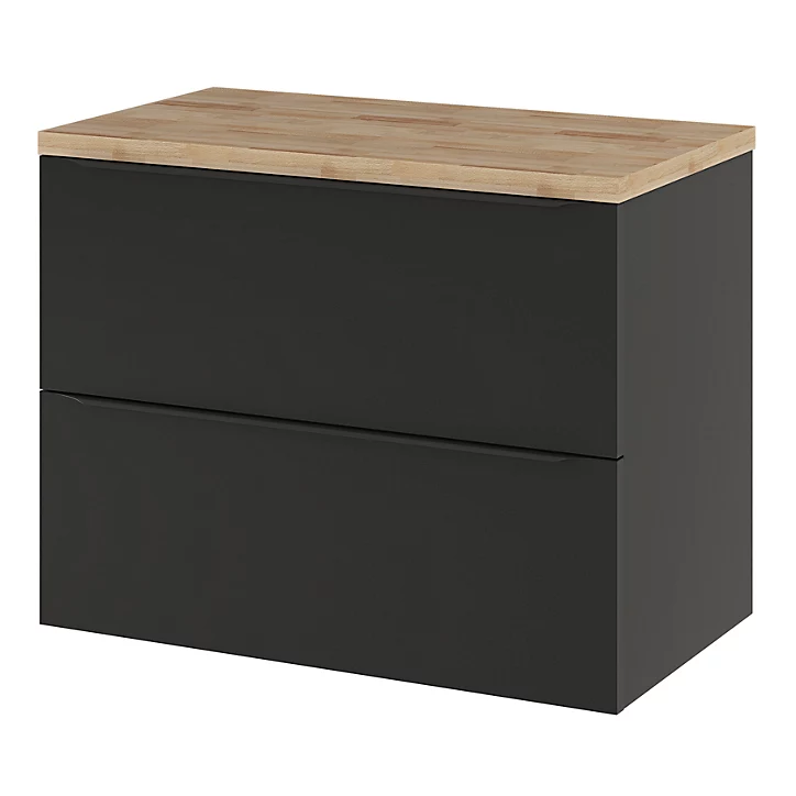 Ensemble salle de bains l.80 cm meuble à suspendre Imandra noir mat + plan de toilette décor chêne