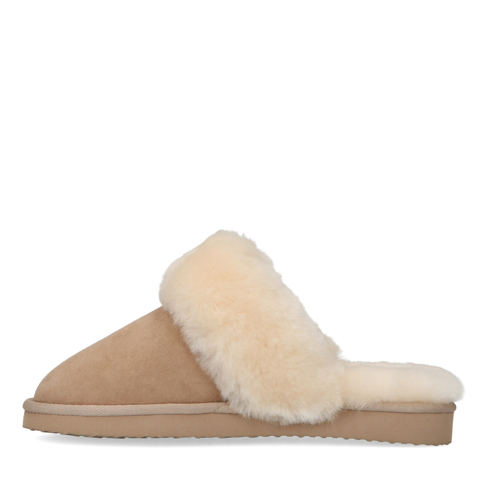 Beige pantoffels met wollen voering