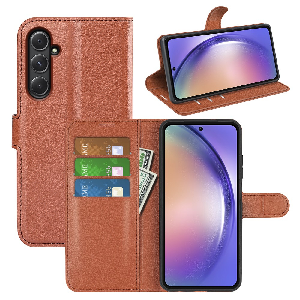 Samsung Galaxy A55 Leder Tasche Flip Cover Litchi Look - Braun