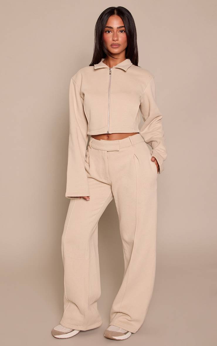 Gris Pierre Jogging Petite Taille À Jambes Larges Avec Détails De Coutures Ajustées