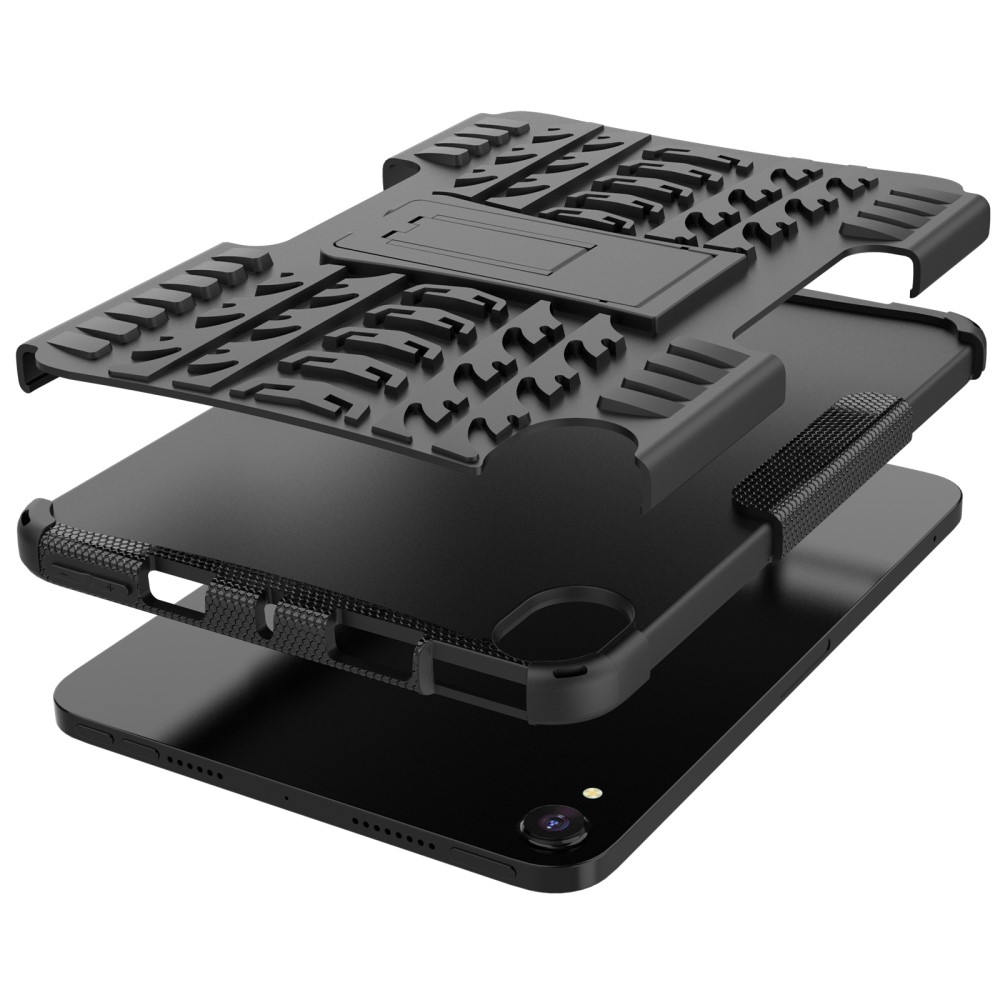 iPad Mini 7 (2024) / Mini 6 (2021) Hybrid Outdoor Gummi Case Hülle mit Aufsteller - Schwarz