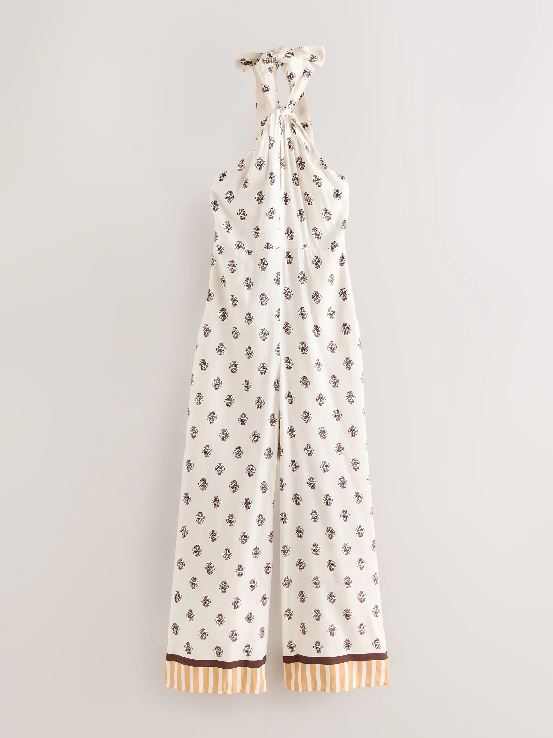 Crème - Wijduitlopende jumpsuit met halterhals