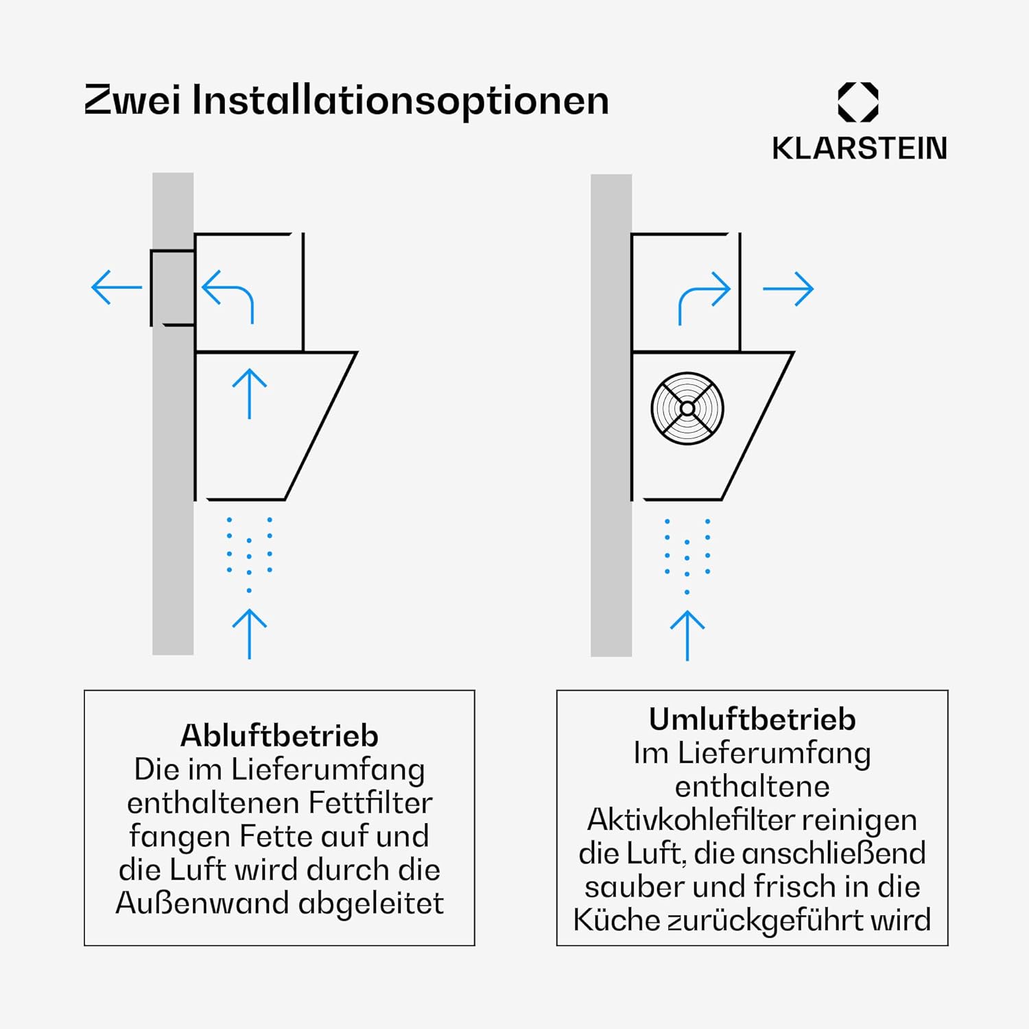 Klarstein Alessia Kopffreihaube - 60cm Abzugshaube, Edelstahl & Schwarzglas, 404 m³/h, A+++ Energieeffizienz, LED-Beleuchtung, 3+Boost Stufen, Umluft & Abluft, Dunstabzugshaube Küche