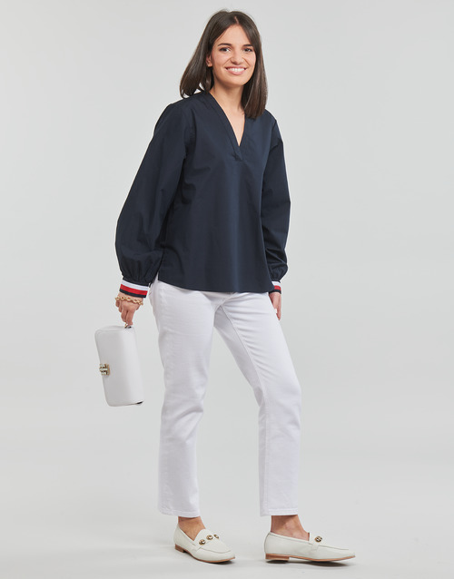 Tommy Hilfiger - ORG CO V-NK CUFF STP BLOUSE LS - Marine