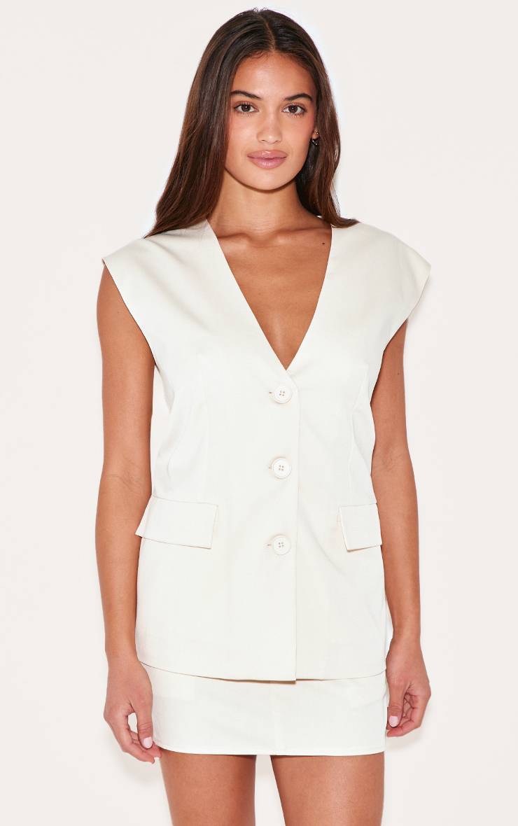 Crème Gilet Ajusté En Tissu Tissé