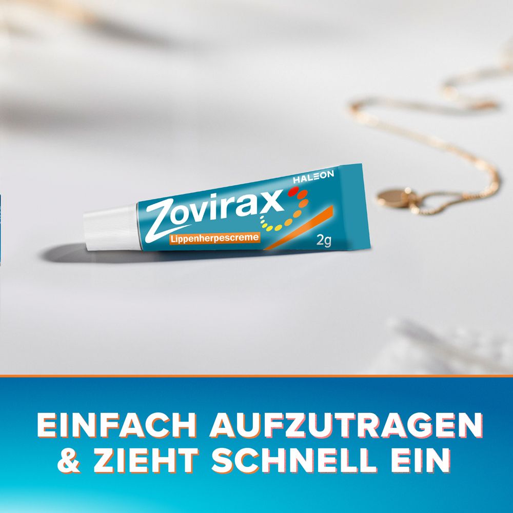 Zovirax Lippenherpescreme. 5 % Aciclovir. 2 g Packung.