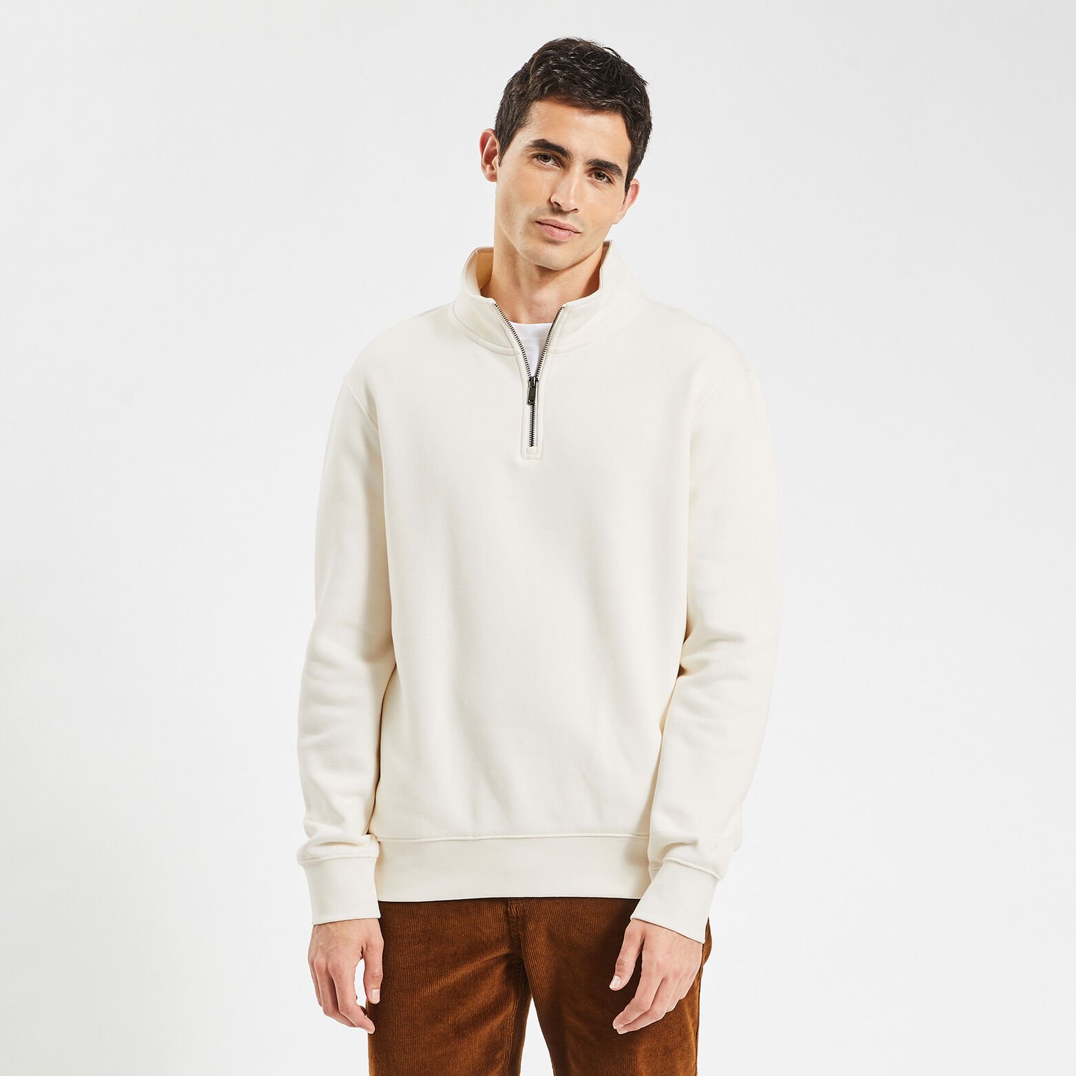 Sweat à col montant zippé Ecru