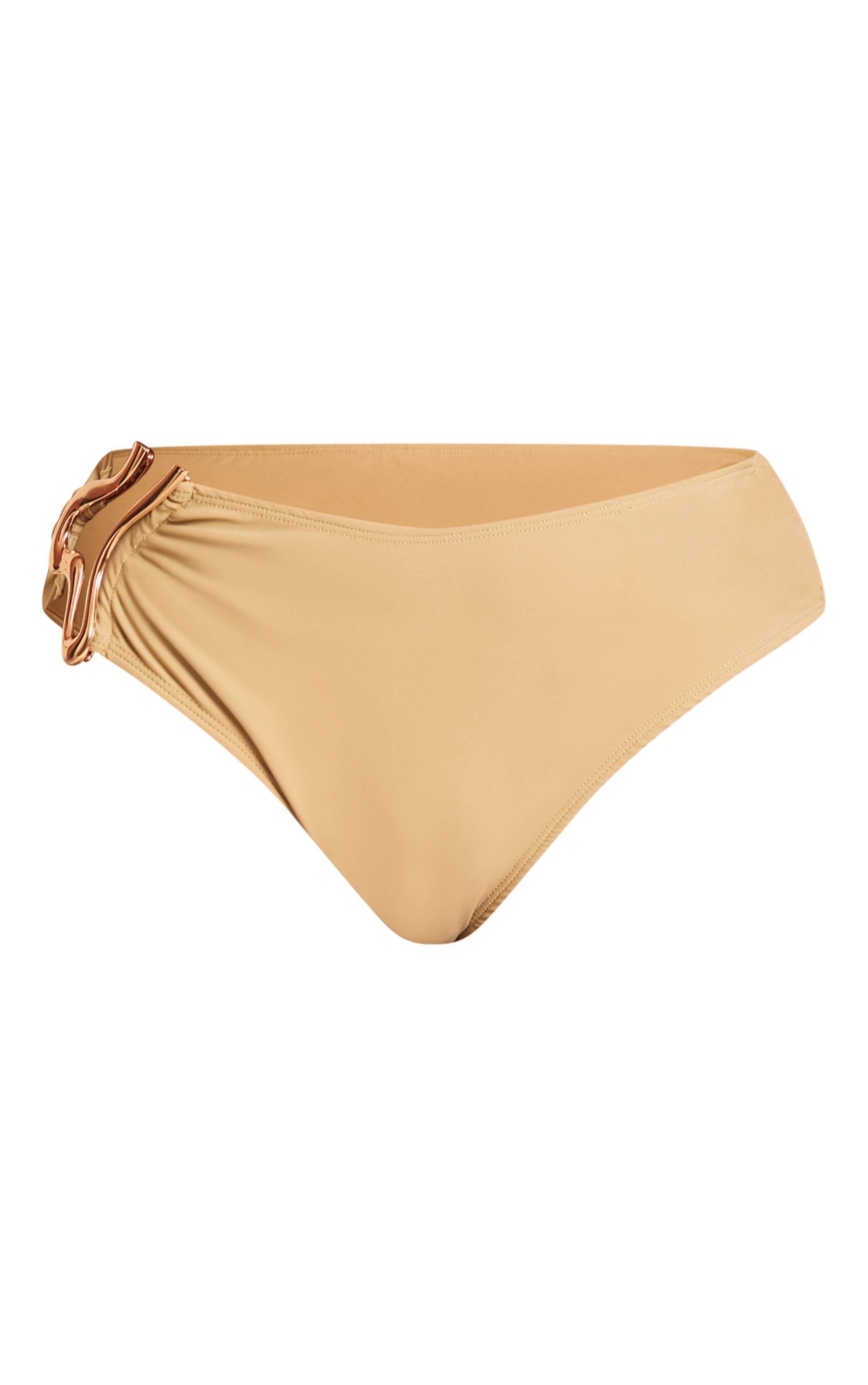Vert Olive Bas De Bikini Shape À Liseré Vague Doré