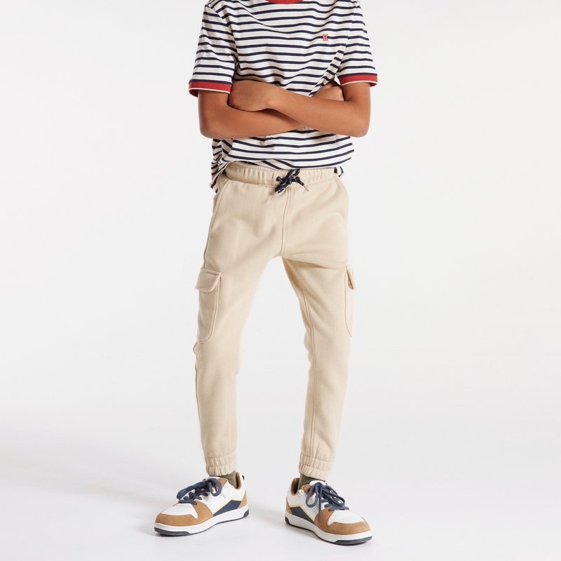 Jogging uni à poches cargo beige garçon