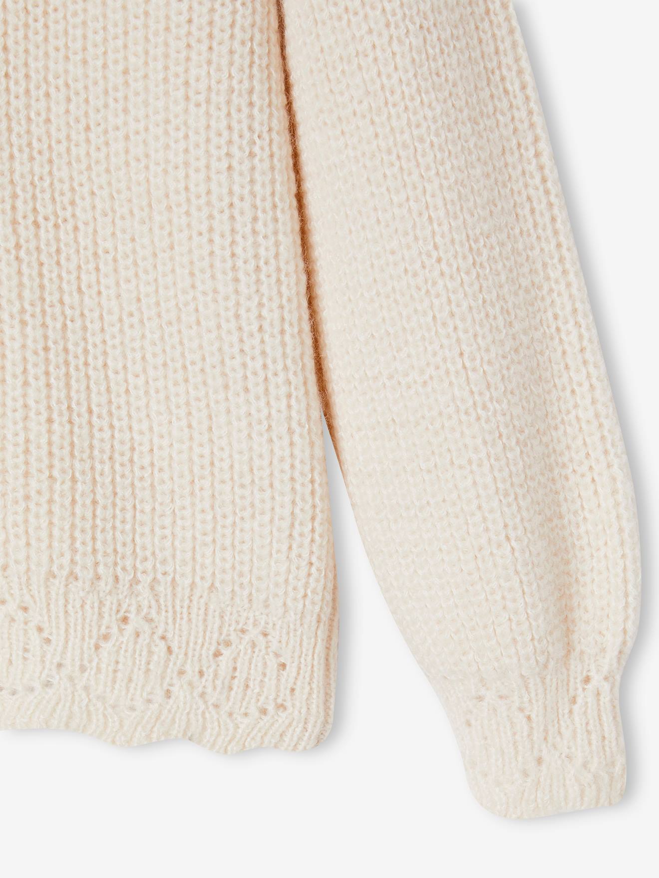 Suéter elegante com gola vazada e cachecol para meninas, maquiagem bege