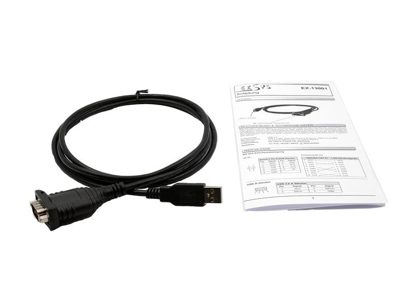 Exsys Schnittstellenkonverter EX-13001 1-Port USB-zu-Serial-Adapterkabel (9 Pin RS-232, 1.8 m)