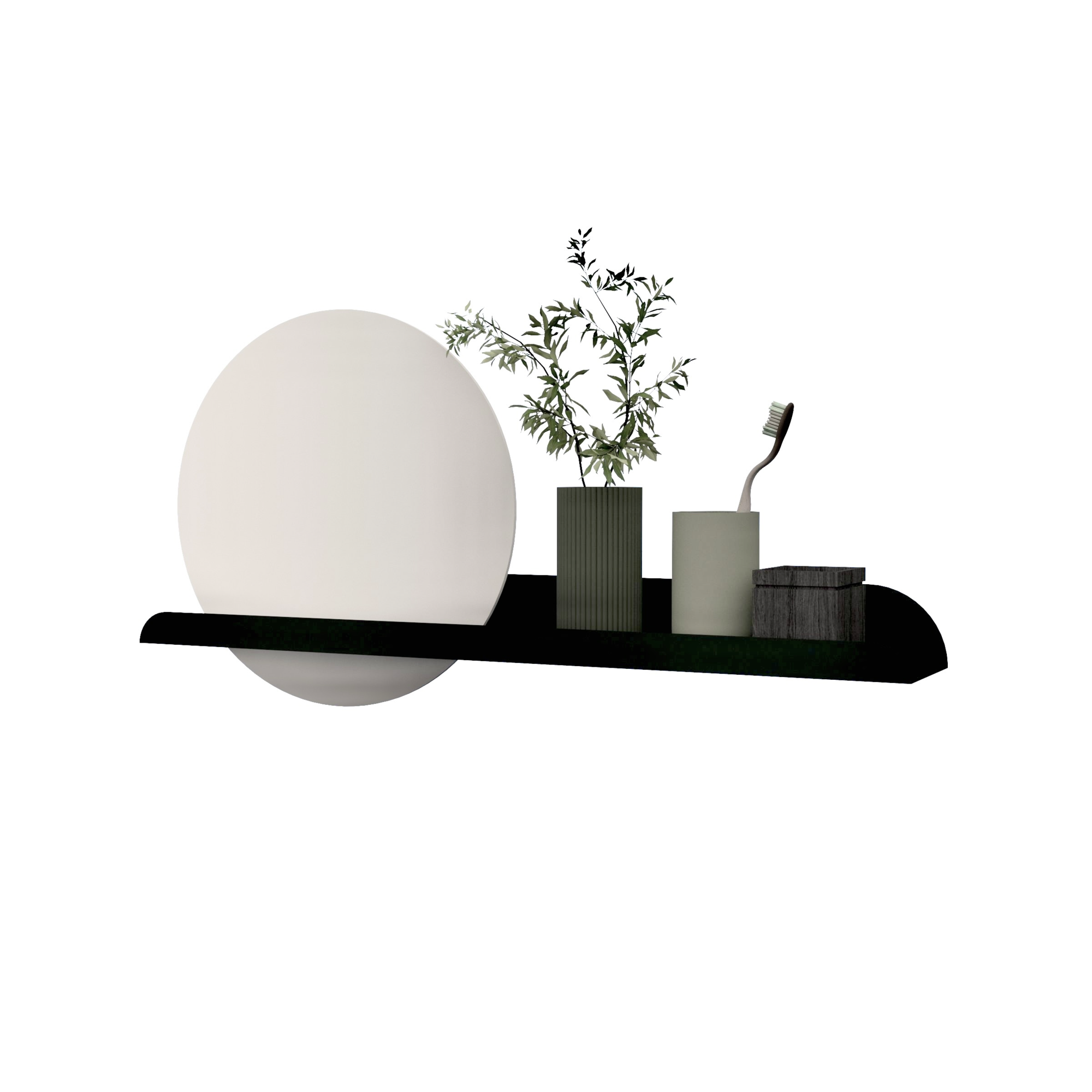 LIMA 60 | Smalle stalen wandplank met spiegel ø30cm #1