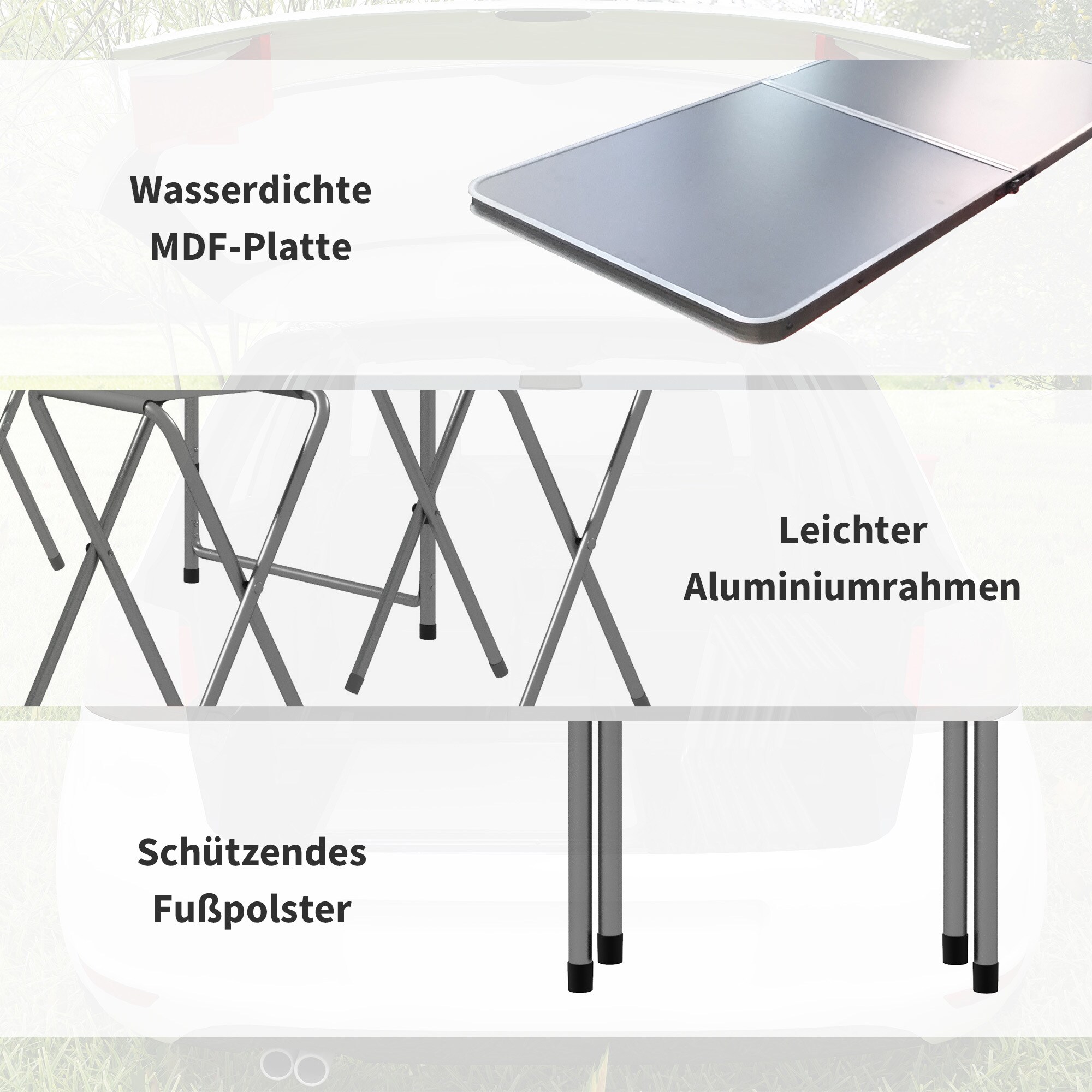 Outsunny Campingtisch Set mit 6 Stühlen grau 180L x 60B x 70H cm