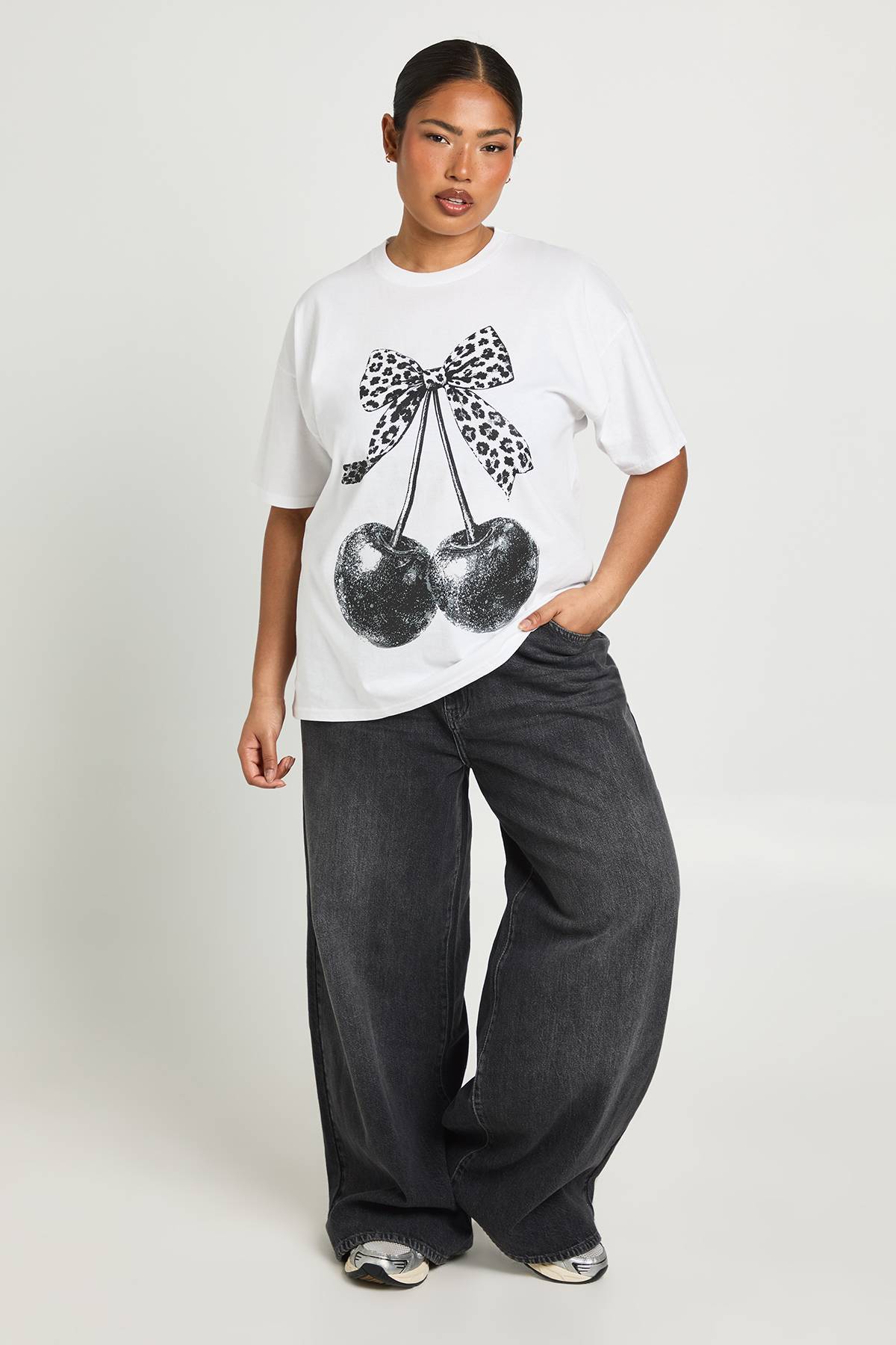 boohoo T-shirt Imprimé Cerises Léopard Grande Taille