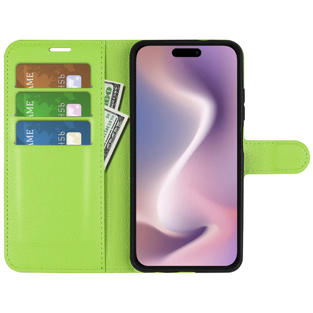 iPhone 16 Pro Max Leder Tasche Flip Cover Litchi Look - Grün