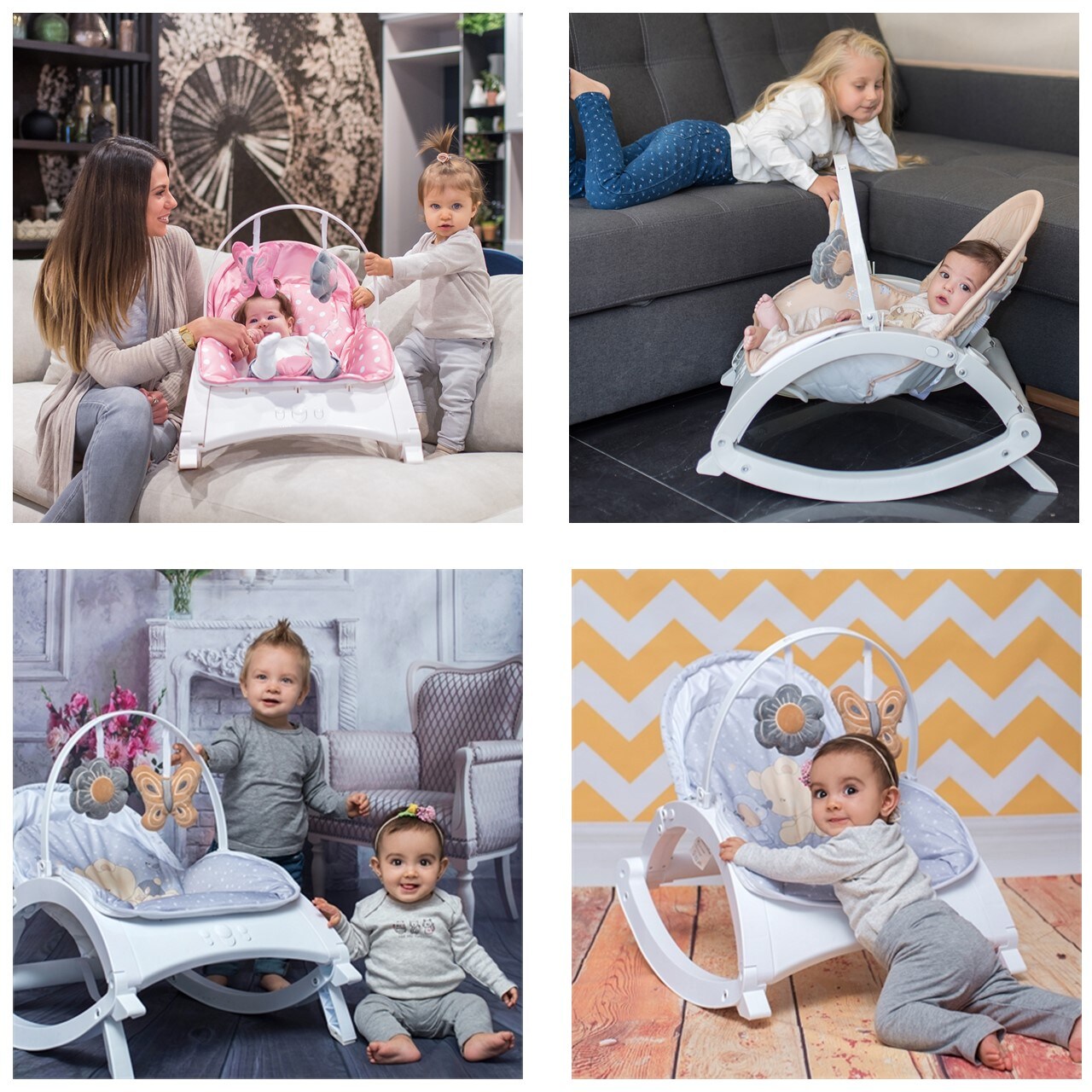 Lorelli Babywippe und Stuhl ENJOY mit Vibration, Musik, verstellbare Rückenlehne rosa pink