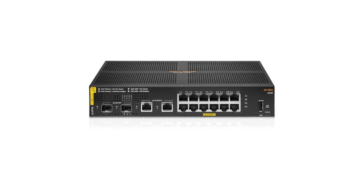 Hewlett Packard EnterpriseAruba CX 6100 12G CL4 PoE 2G/2SFP+ switch  (Zwart, 139 Watt PoE, 1U)