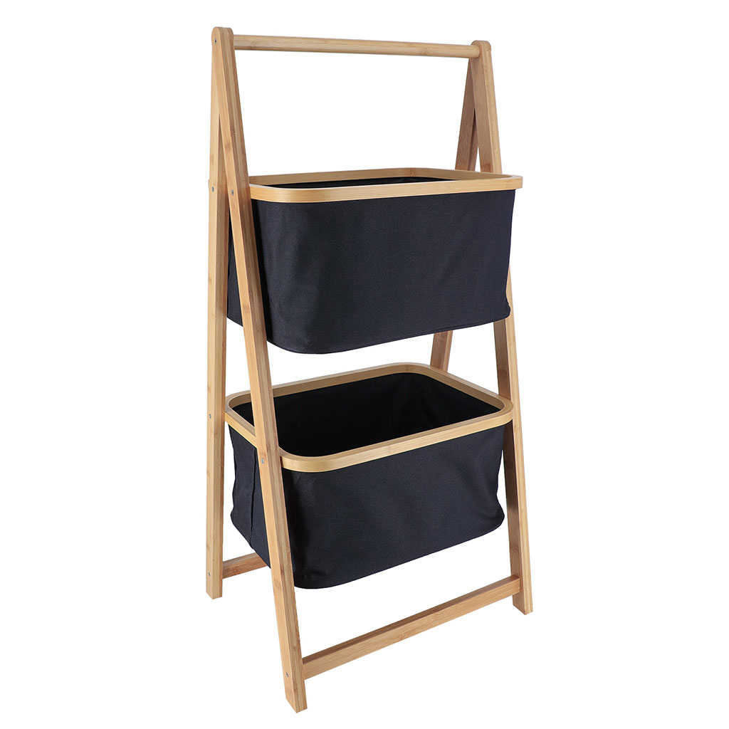 Meuble bas salle de bain étagère 2 panières noir 44x34x90cm