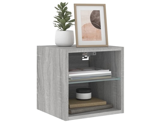 VIDAXL - Elément suspendu Meuble tv mural avec lumières led sonoma gris 30x28,5x30 cm