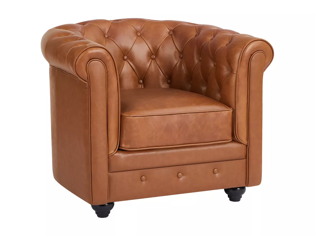 Canapé 3 places, 2 places et fauteuil en cuir de vachette camel CHESTERFIELD