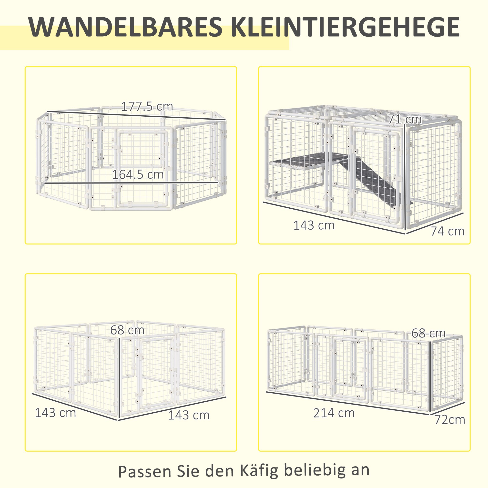 PawHut Kleintierstall mit DIY-Funktion weiß 68L x 68B x 2,5H cm
