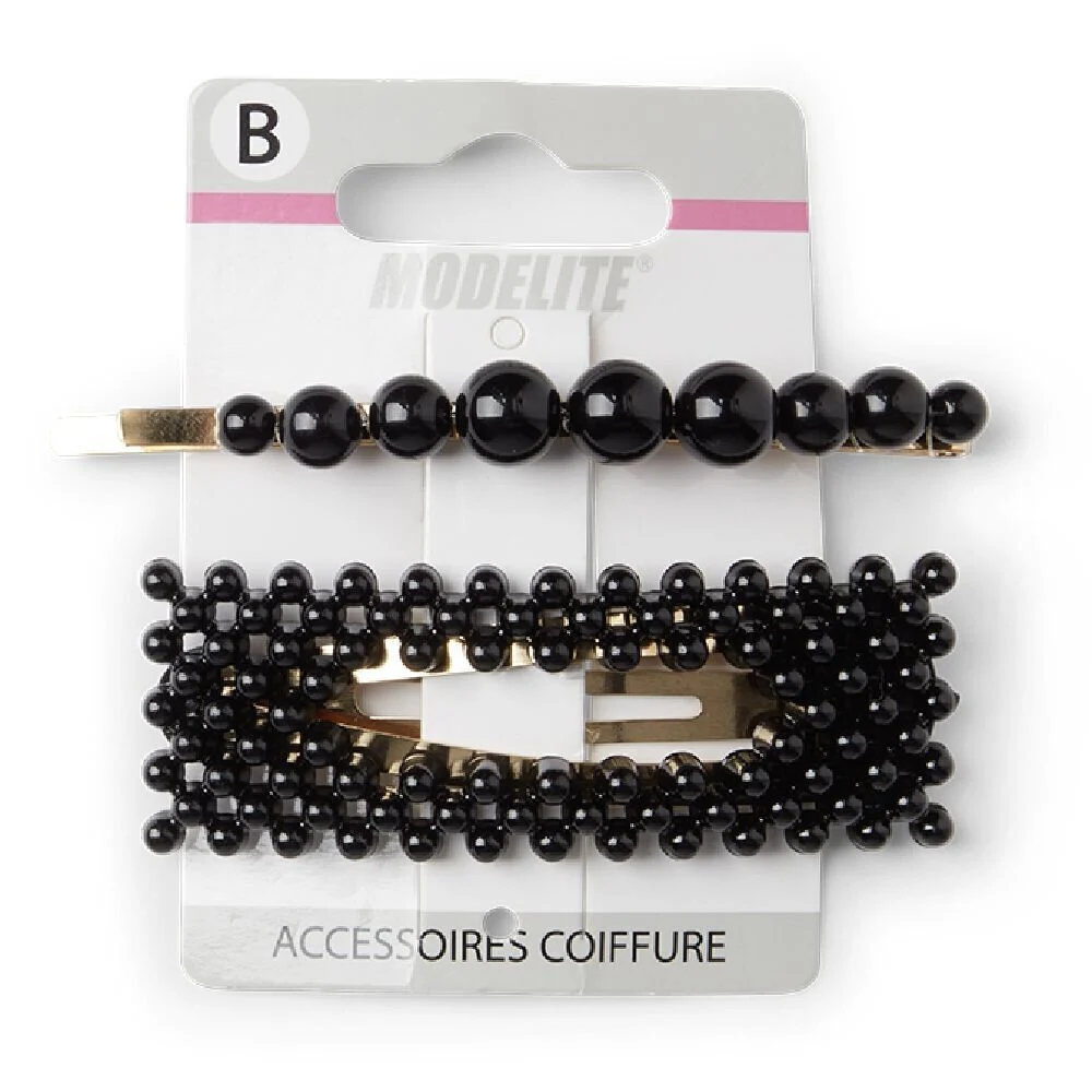 Lot de 2 barrettes à cheveux dorées à perles noires