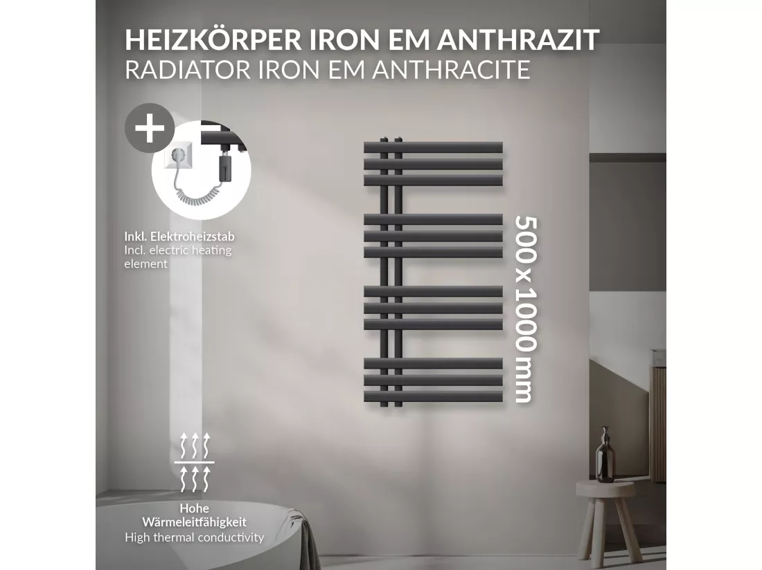 Iron EM Radiator Radiateur sèche-serviettes Radiateur de salle de bain anthracit