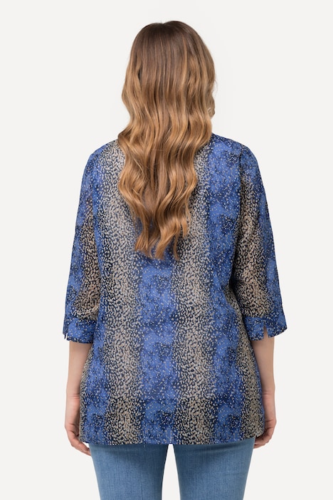 Bluse, Punkte-Streifen, A-Linie, Tunika-Ausschnitt, 3/4-Arm