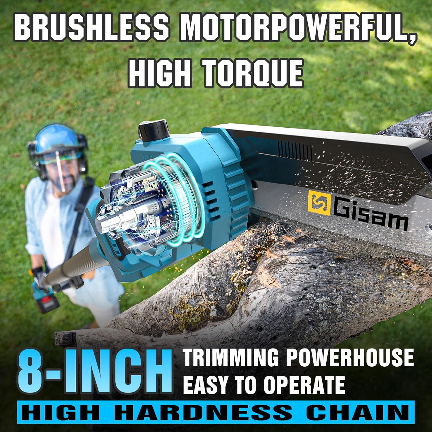 8 Zoll Mini Kettensäge & Akku Elektro Gartenschere 4-in-1 Gartenwerkzeug Set,Mit 2×4.0ah Akku,VerläNgerungsstange Bis 4.2m,BüRstenloser Motor,Elektro Hochentaster AstsäGe FüR Baumzweige, Holzschneiden