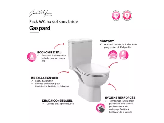 WC à poser sans bride JACOB DELAFON Gaspard économie d'eau + abattant