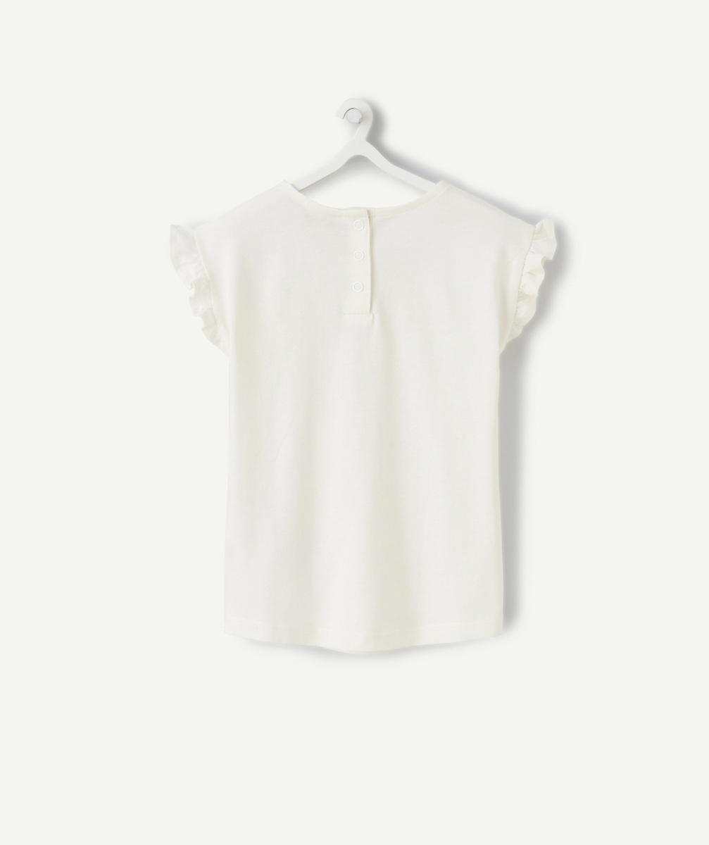 T-SHIRT ANTI-UV BÉBÉ FILLE EN COTON BIO ÉCRU AVEC BRODERIE ET VOLANTS