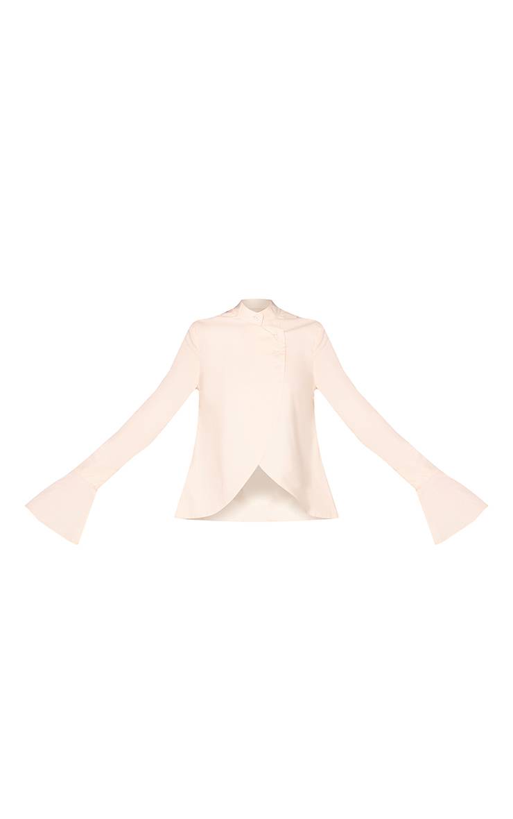 Beige Chemise À Col Montant Avec Détail Boutons Asymétrique