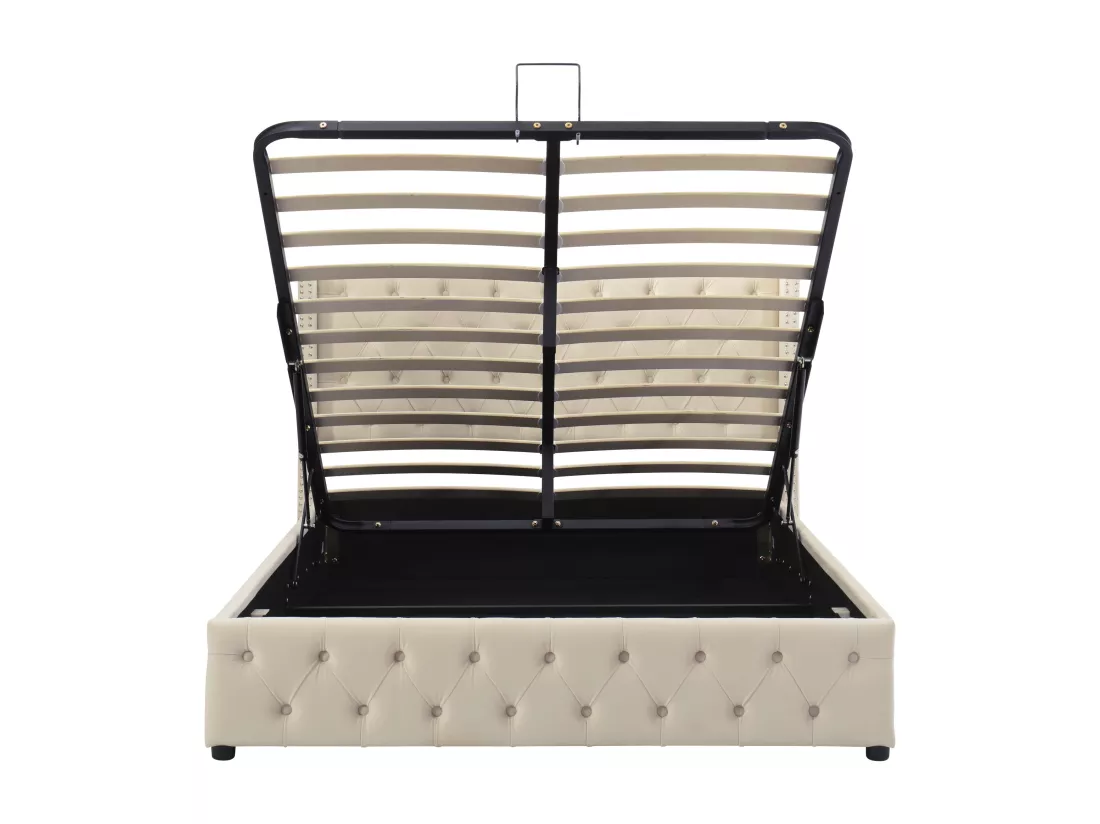 Lit rembourré, double rangée de rivets en flanelle, œillets cousus, 140*190 Twin avec hydraulique, noir, beige