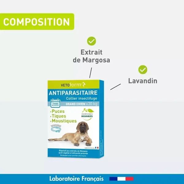 Coleira antiparasitária Vetoform para cães acima de 25 kg, 65 cm